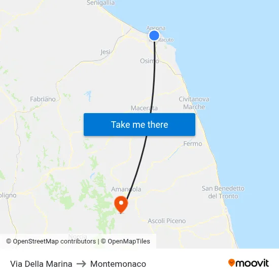 Via Della Marina to Montemonaco map