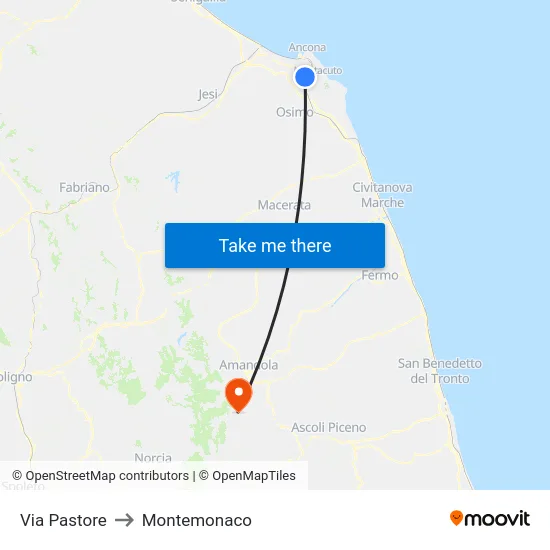 Via Pastore to Montemonaco map
