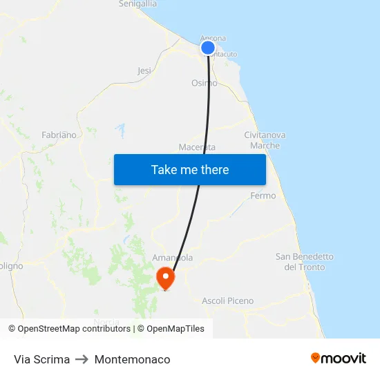 Via Scrima to Montemonaco map