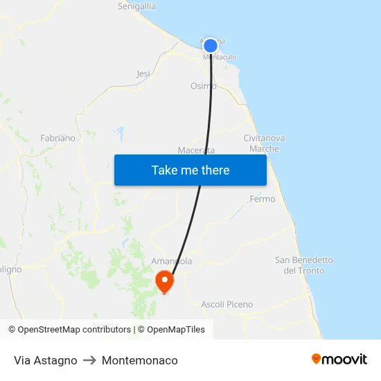 Astagno Street to Montemonaco map
