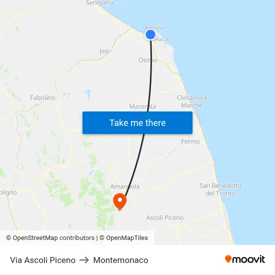 Ascoli Piceno Road to Montemonaco map