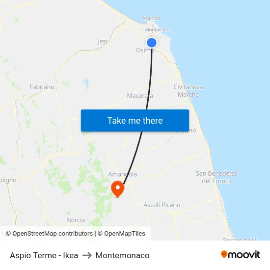 Aspio Terme - Ikea to Montemonaco map