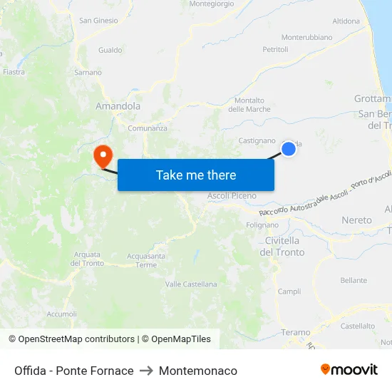 Offida - Fornace Bridge to Montemonaco map