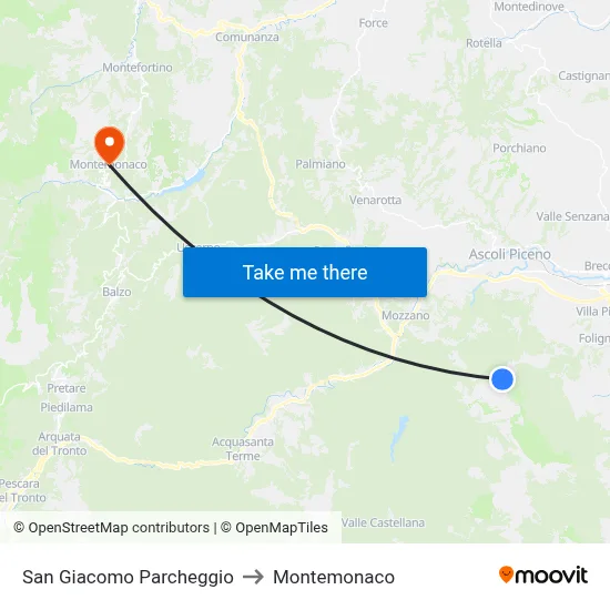 San Giacomo Parking to Montemonaco map