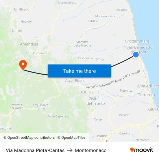 Via Madonna Pieta-Caritas to Montemonaco map