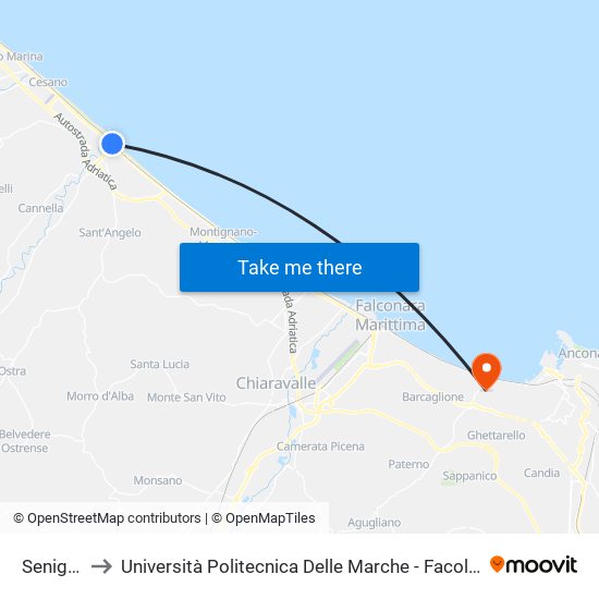 Senigallia to Università Politecnica Delle Marche - Facoltà Di Medicina map