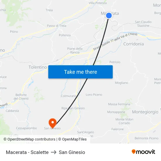 Macerata - Scalette to San Ginesio map