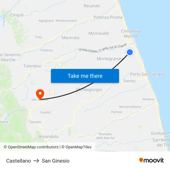 Castellano to San Ginesio map