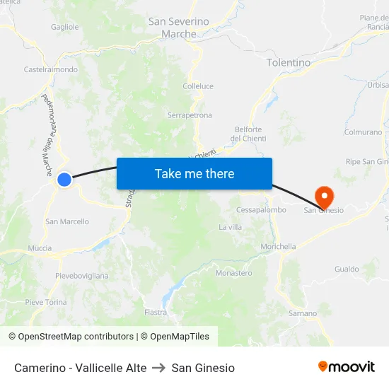 Camerino - Upper Vallicelle to San Ginesio map