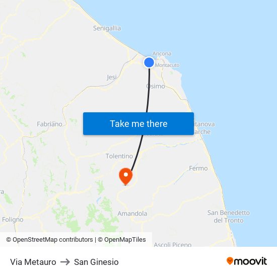 Via Metauro to San Ginesio map