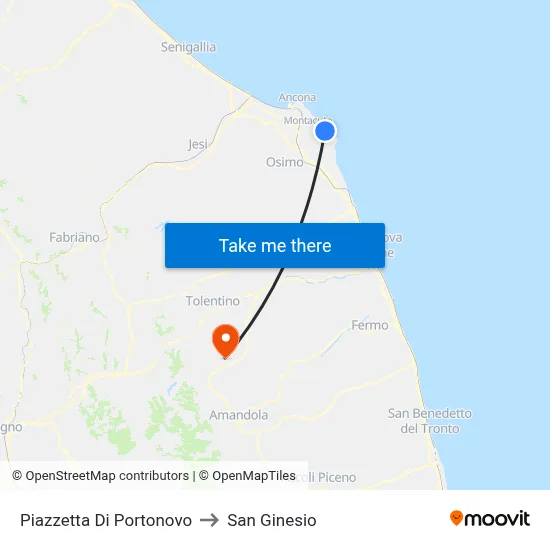 Portonovo Square to San Ginesio map