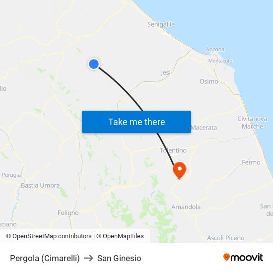 Pergola (Cimarelli) to San Ginesio map