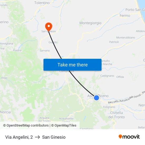 Via Angelini, 2 to San Ginesio map