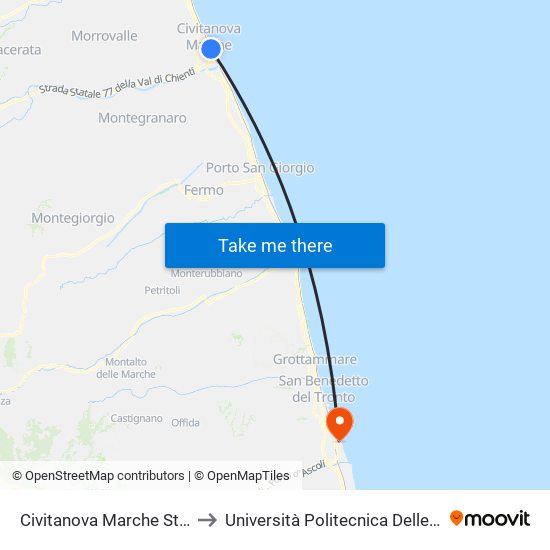 Civitanova Marche Stazione to Università Politecnica Delle Marche map