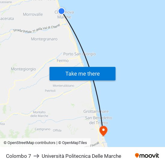 Colombo 7 to Università Politecnica Delle Marche map