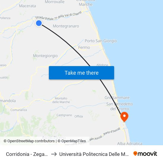 Corridonia - Zegalara to Università Politecnica Delle Marche map