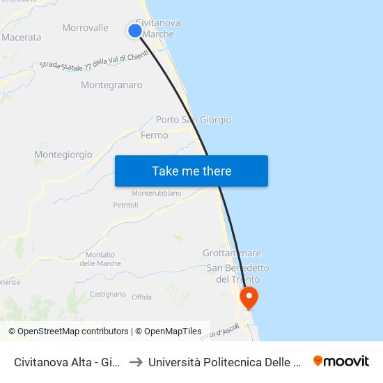 Civitanova Alta - Giardini to Università Politecnica Delle Marche map
