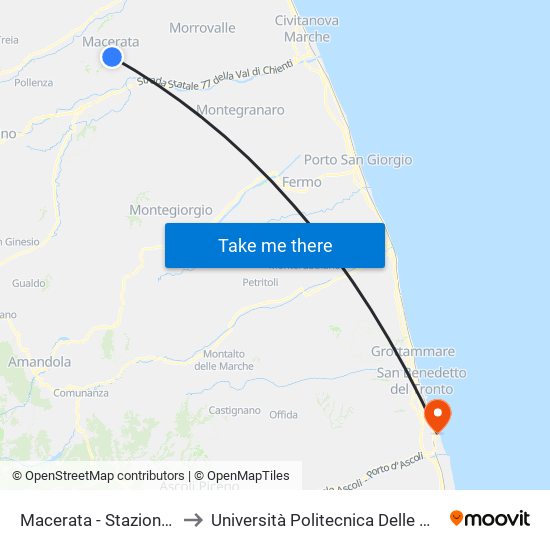 Macerata - Stazione F.S. to Università Politecnica Delle Marche map