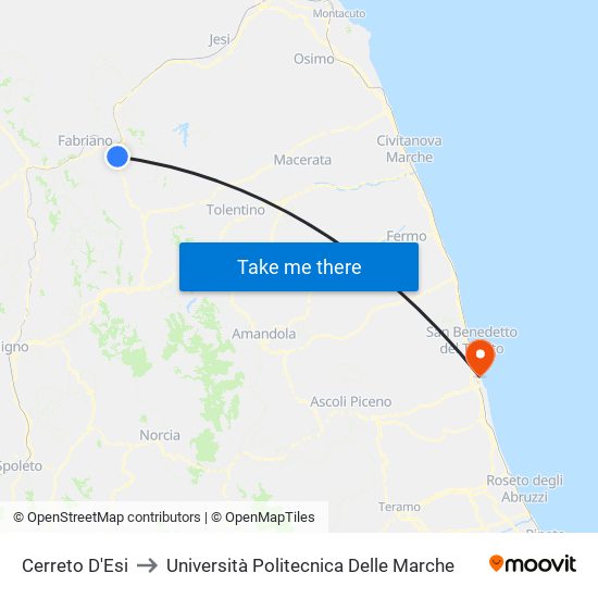Cerreto D'Esi to Università Politecnica Delle Marche map