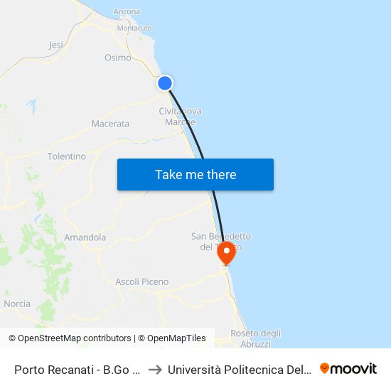 Porto Recanati - B.Go Marinaro to Università Politecnica Delle Marche map