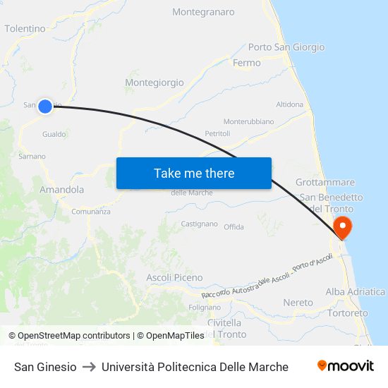 San Ginesio to Università Politecnica Delle Marche map