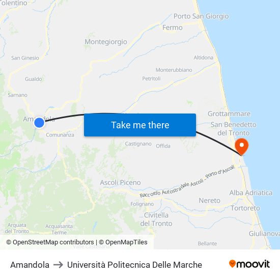 Amandola to Università Politecnica Delle Marche map