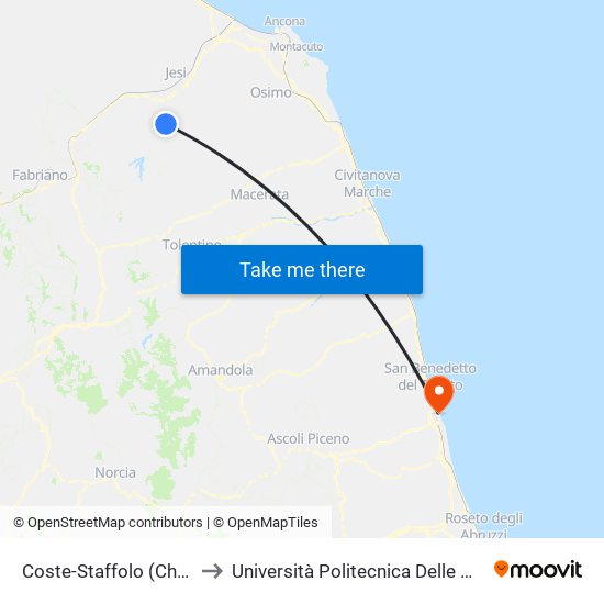 Coste-Staffolo (Chiesa) to Università Politecnica Delle Marche map