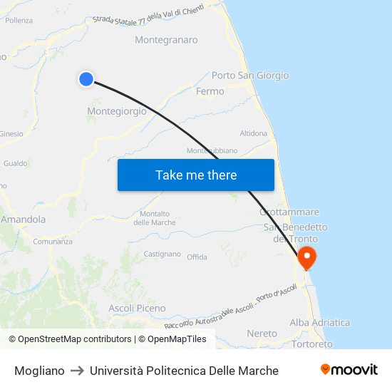 Mogliano to Università Politecnica Delle Marche map