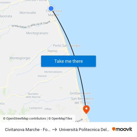 Civitanova Marche - Fontespina to Università Politecnica Delle Marche map