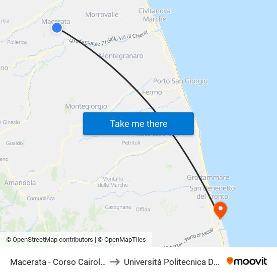 Macerata - Corso Cairoli Ospedale to Università Politecnica Delle Marche map