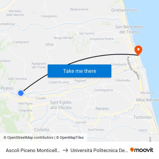 Ascoli Piceno Monticelli Dir. Mare to Università Politecnica Delle Marche map