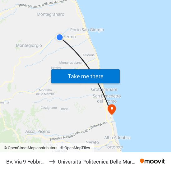 Bv. Via 9 Febbraio to Università Politecnica Delle Marche map