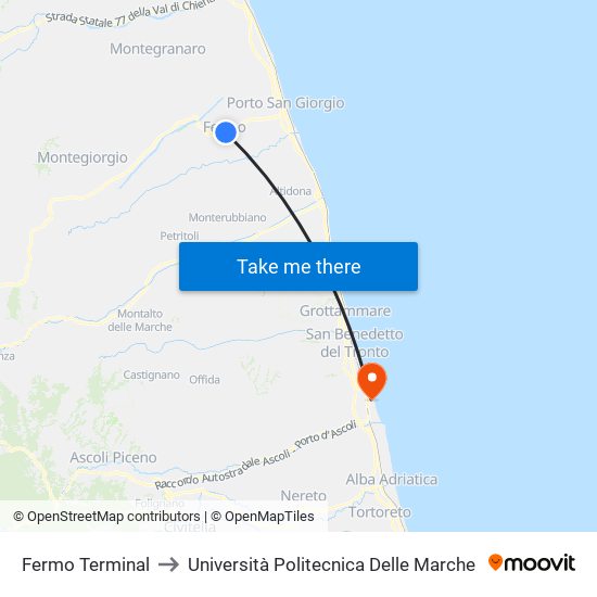 Fermo Terminal to Università Politecnica Delle Marche map