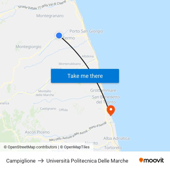 Campiglione to Università Politecnica Delle Marche map