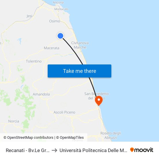 Recanati - Bv.Le Grazie to Università Politecnica Delle Marche map
