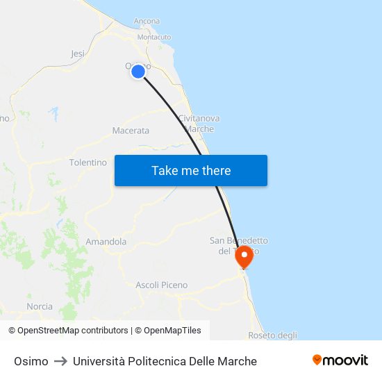 Osimo to Università Politecnica Delle Marche map