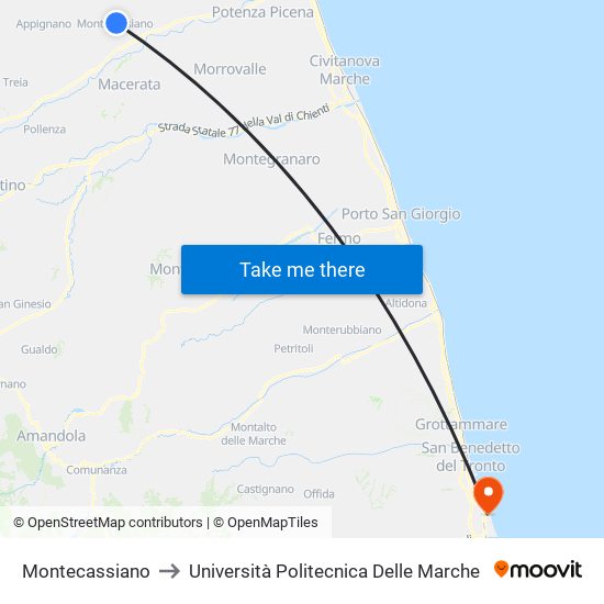 Montecassiano to Università Politecnica Delle Marche map