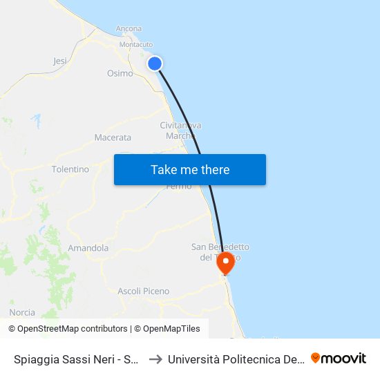 Spiaggia Sassi Neri - San Michele to Università Politecnica Delle Marche map