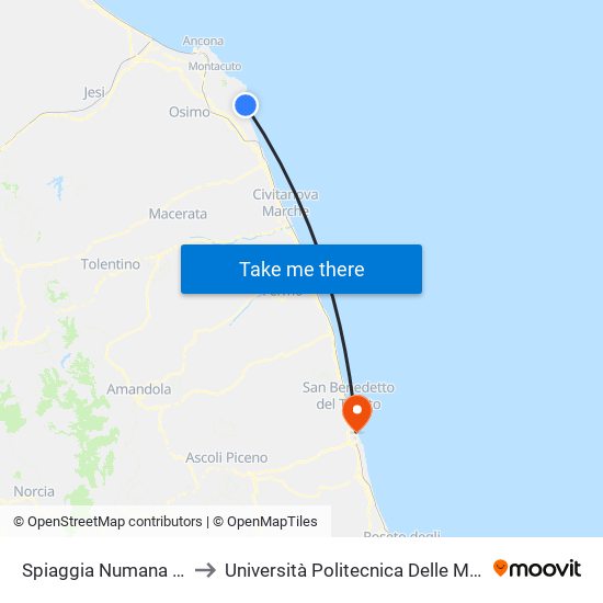 Spiaggia Numana Alta to Università Politecnica Delle Marche map