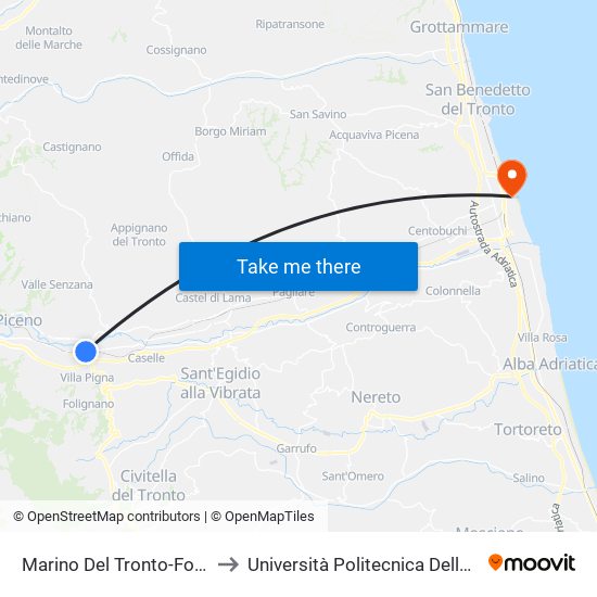 Marino Del Tronto-Folignano to Università Politecnica Delle Marche map