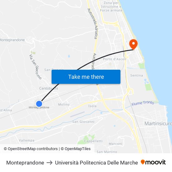 Monteprandone to Università Politecnica Delle Marche map