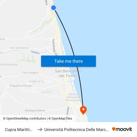 Cupra Marittima to Università Politecnica Delle Marche map