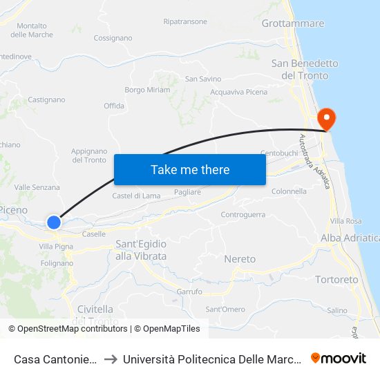 Casa Cantoniera to Università Politecnica Delle Marche map