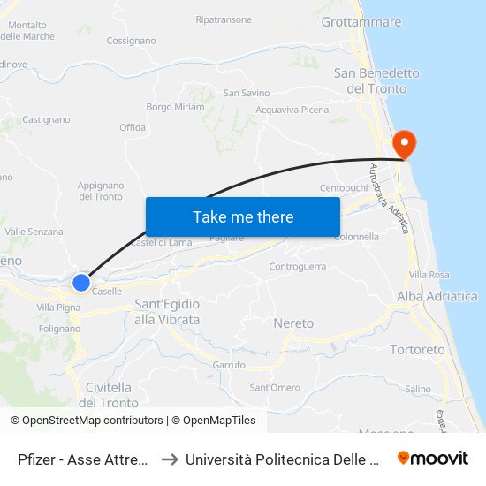 Pfizer - Asse Attrezzato to Università Politecnica Delle Marche map