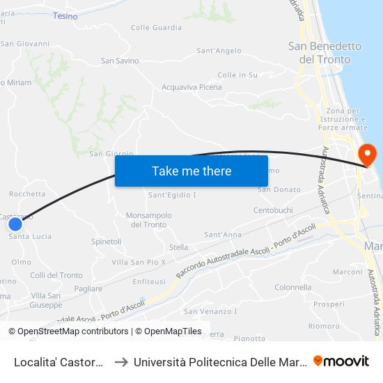 Localita' Castorano to Università Politecnica Delle Marche map