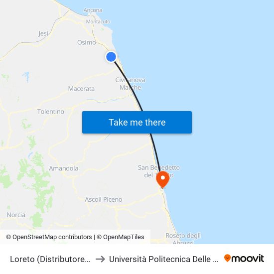 Loreto (Distributore Agip) to Università Politecnica Delle Marche map