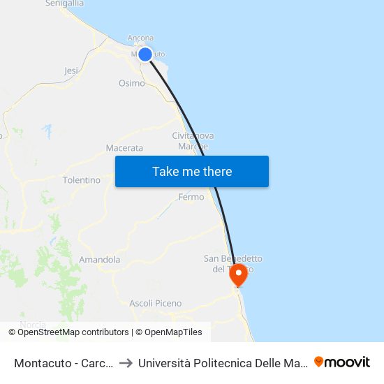 Montacuto - Carcere to Università Politecnica Delle Marche map