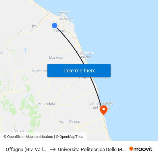 Offagna (Biv. Vallone) to Università Politecnica Delle Marche map