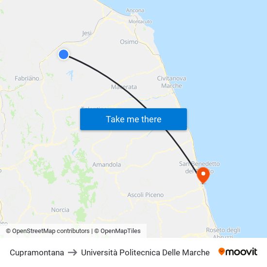 Cupramontana to Università Politecnica Delle Marche map