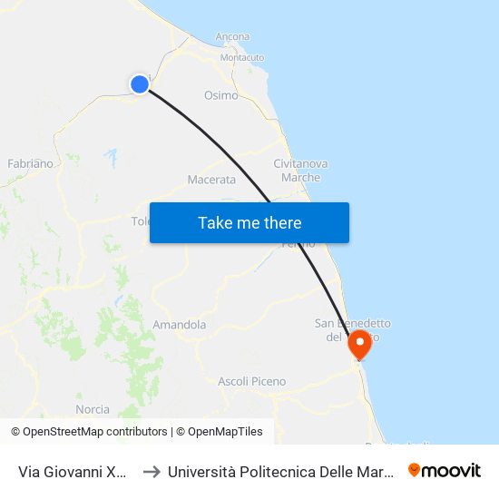 Via Giovanni XXIII to Università Politecnica Delle Marche map